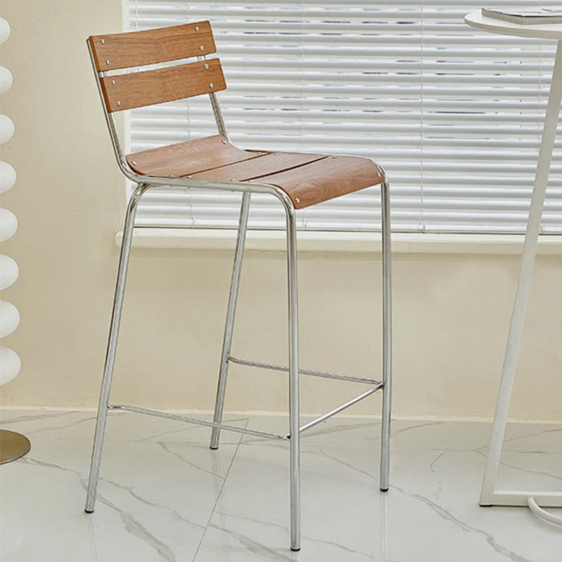 Modern Style Counter Stool Wood Saddle Seat Bar Stool with Metal Base