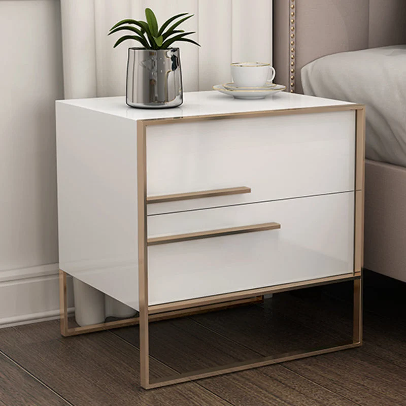 Modern Simplicity Cubic MDF Stainless Steel Frame Nightstand 2-Drawer For Bedroom