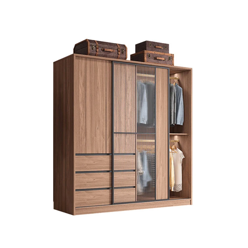 Brown Wardrobe Armoire with Garment Rod Wooden Wardrobe Cabinet