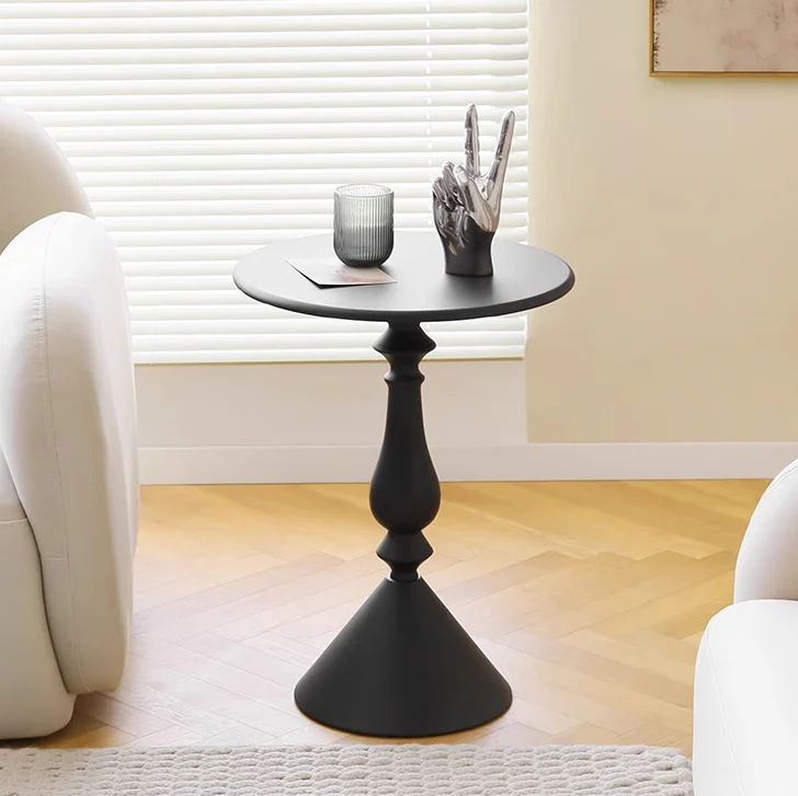Modern Minimalist Medium-Density Fiberboard & Metal Round Coffee Table With Candleholder-Style Base For Living Room