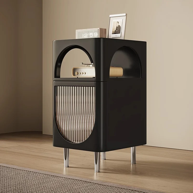 Modern Mid-Century Sintered Stone, Glass & Wood Rectangular Nightstand With 1-Drawer & 2-Tier Storage For Bedroom