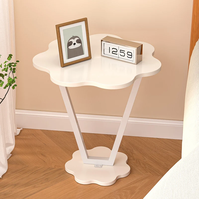 Contemporary Simplicity Flowers Medium Density Fiberboard Iron Side Table 2 - Tier For Bedroom