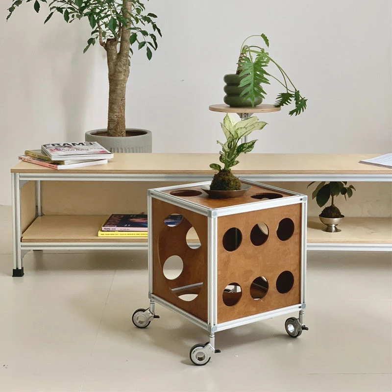 Contemporary Creative Square Cube Hole Aluminum Sea Board Side Table 1 - Storage For Living Room