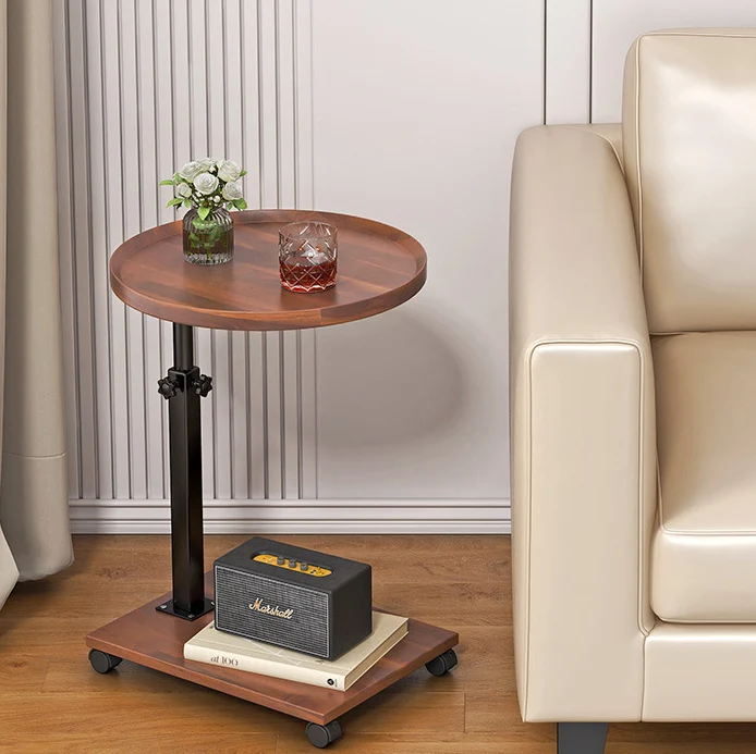 Contemporary Nordic Round Square Height Adjustable Medium Density Fiberboard Iron Side Table 2 - Tier For Living Room