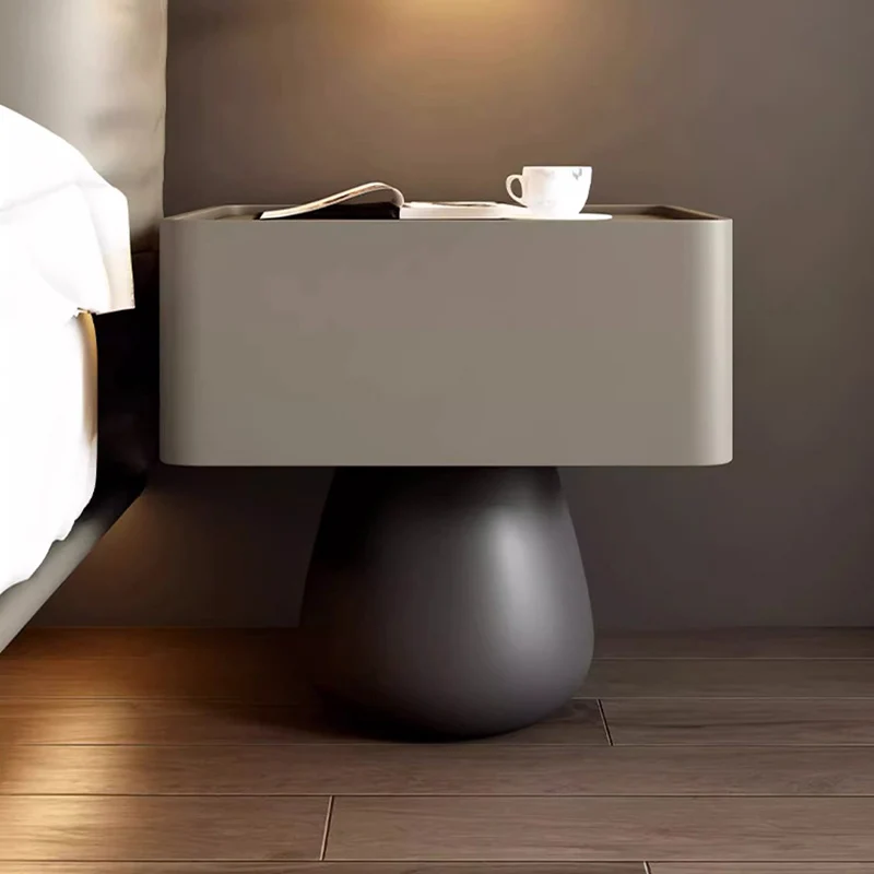 Modern Minimalist Rectangular Cone Plywood Finger Joint Board Cat Scratch Leather Nightstand 1-Drawer For Bedroom