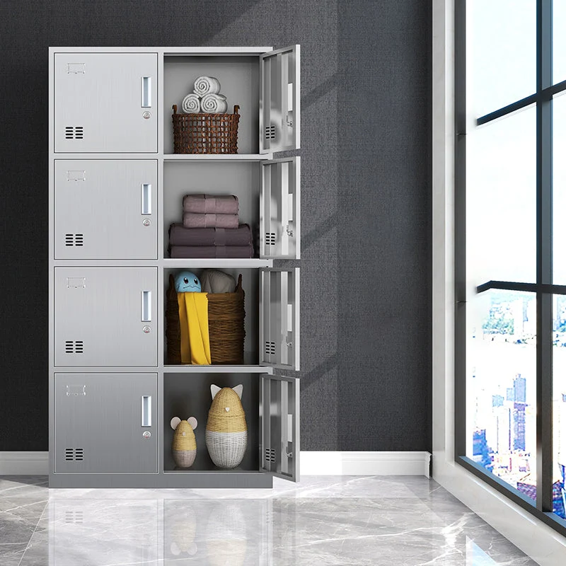 Chrome Steel Cabinet for Bathroom Modern Indoor Storage Cabinet with Hinged Doors
