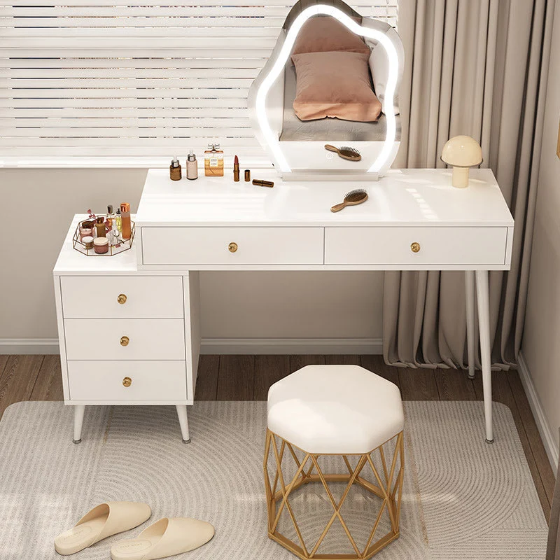 Modern Lighted Mirror Dressing Table Bedroom Makeup Table in White