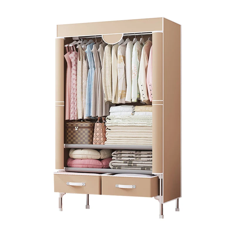 Contemporary Style Wardrobe Armoire Steel Frame Wardrobe Cabinet with Drawers