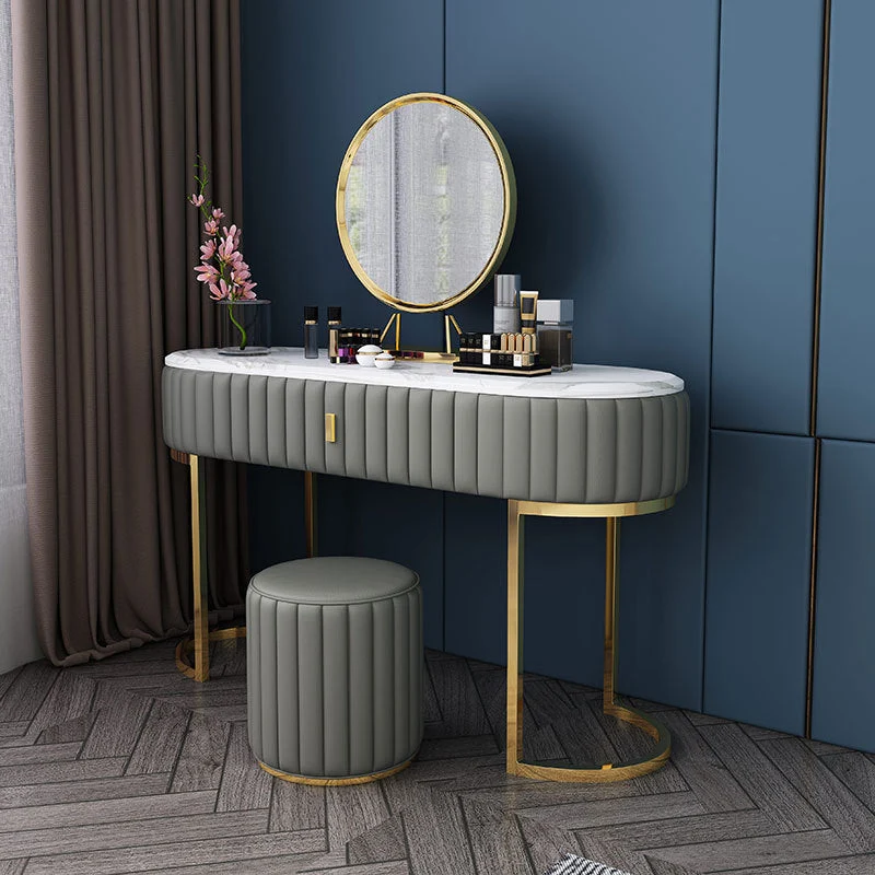 Stone Top Glam Vanity Table with Metal Base Makeup Dressing Table