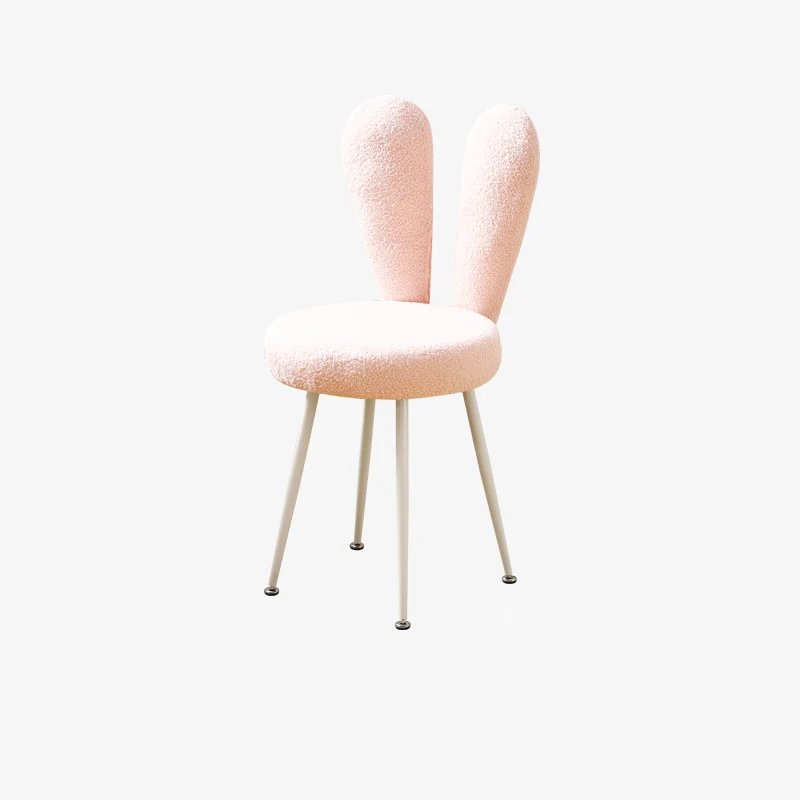 Modern Art Deco Rabbit Ears Round Sherpa Fabric Carbon Steel Vanity Stool Backrest For Bedroom