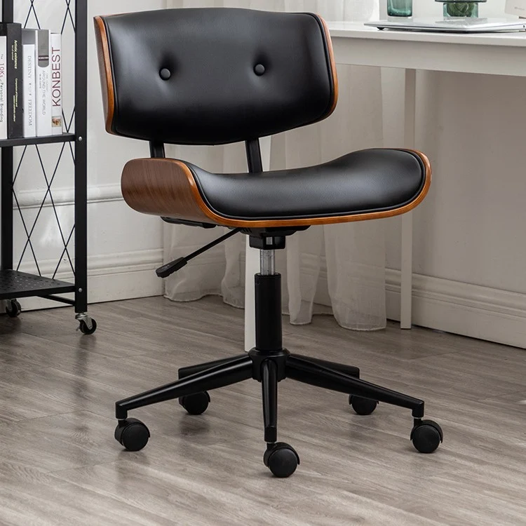 Contemporary Simplicity Curved PU Leather Carbon Steel Plywood Height Adjustable Swivel Desk Chair Casters For Home Office