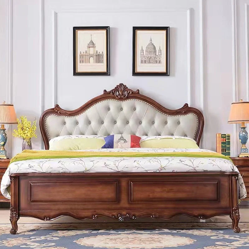 Victorian Style Wood Bed Frame Upholstered Tufted Standard Bed with Nailhead