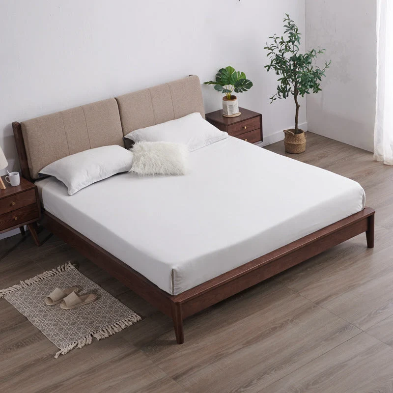 Nordic Solid Wood Bed Frame with Headboard 35.4-inch High Panel Bed in Ash