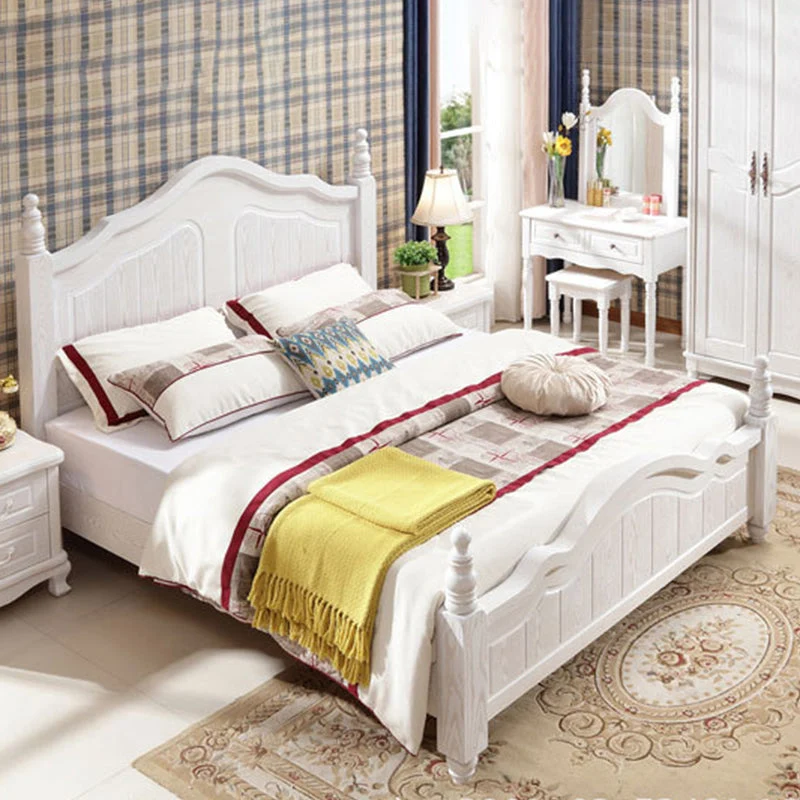 Victorian White Standard Bed in Solid Wood with Panel Headboard