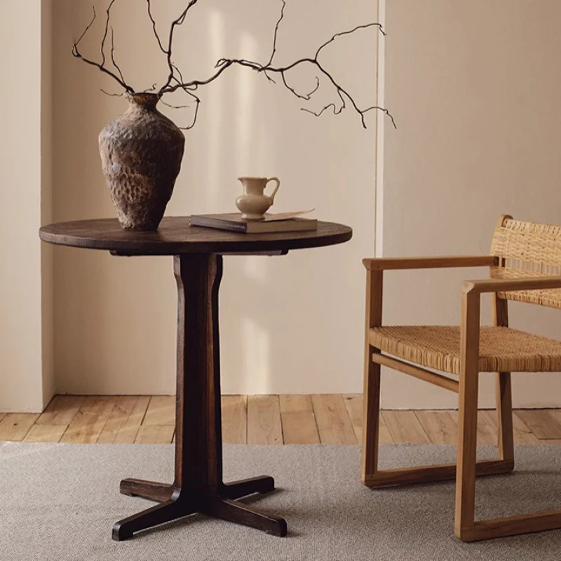 Modern Mid-Century Solid Wood Round Coffee Table With Crossed Base For Living Room