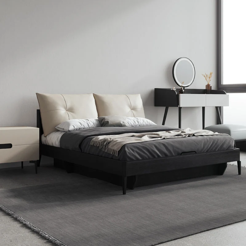 Upholstered Headboard Standard Bed Mid-Century Modern Panel Bed Dark Grey
