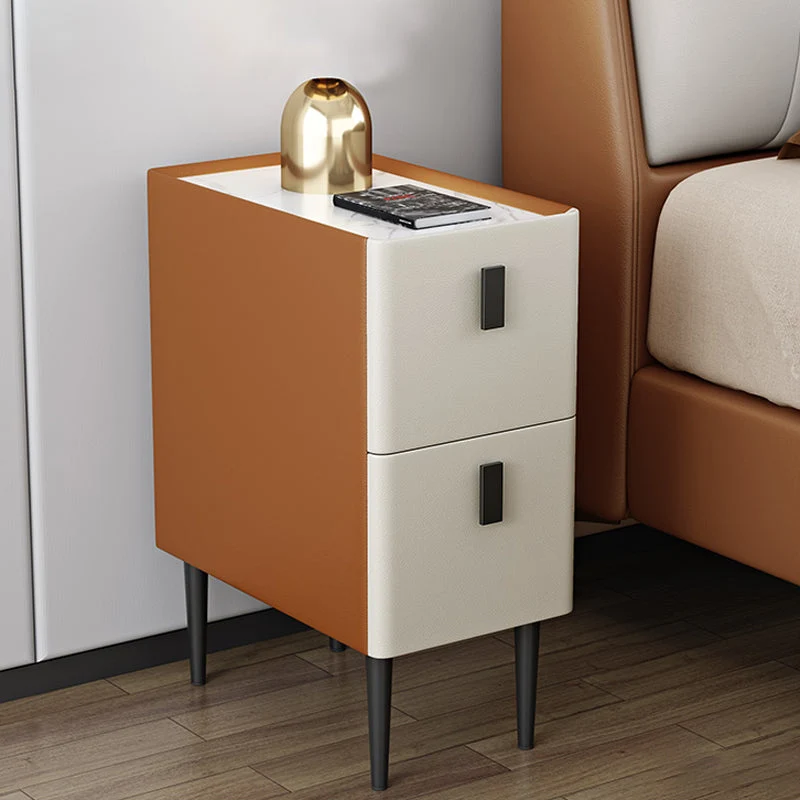 Stone Top Night Table Modern 22 Inch H 2-Drawer Imitation Wood Nightstand with Legs