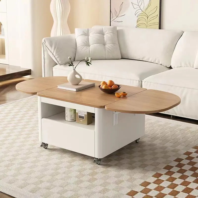 Contemporary Nordic Moveable Foldable Expandable Rectangular Square Metal Coffee Table 1-Drawer For Living Room