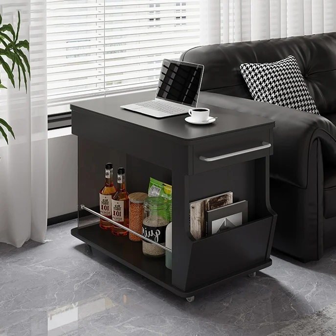 Modern Minimalist Movable Liftable Swivel Rectangular Eco-Friendly Board Hardware Glass Side Table 3-Tier For Living Room
