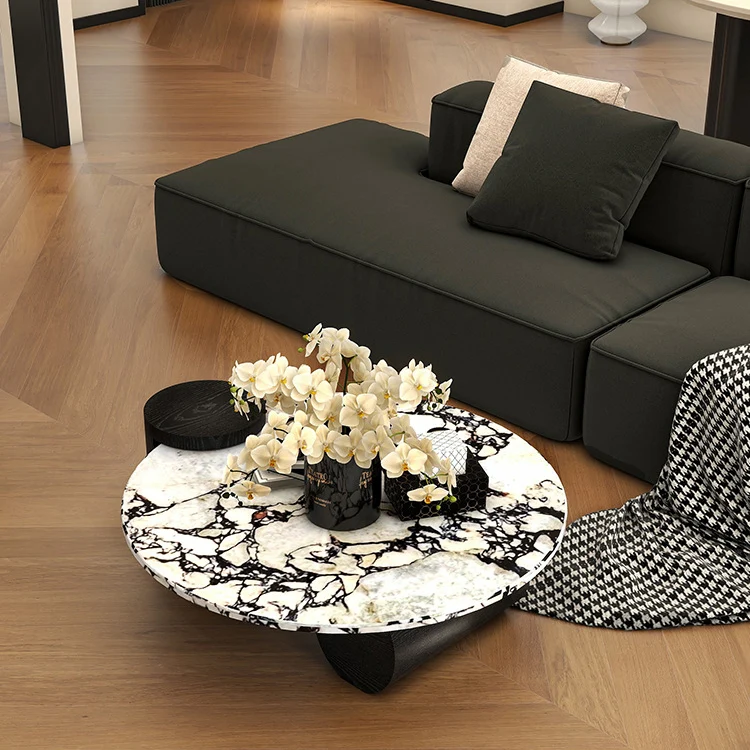 Contemporary Scandinavian Round Marble Medium Density Fiberboard Coffee Table 1 - Tier For Living Room
