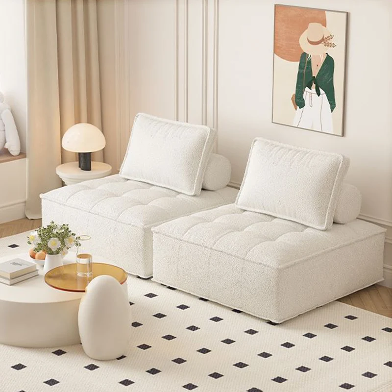 Contemporary Nordic Square Block Pine Sherpa Fabric Technology Fabric Cotton Linen Sofa Backless Armless For Living Room