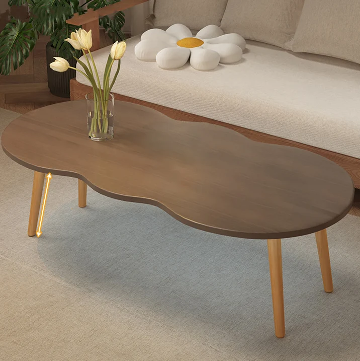 Modern Minimalist Cloud Shape Oval Pine Wood MDF Coffee Table 1/2 Tier For Living Room