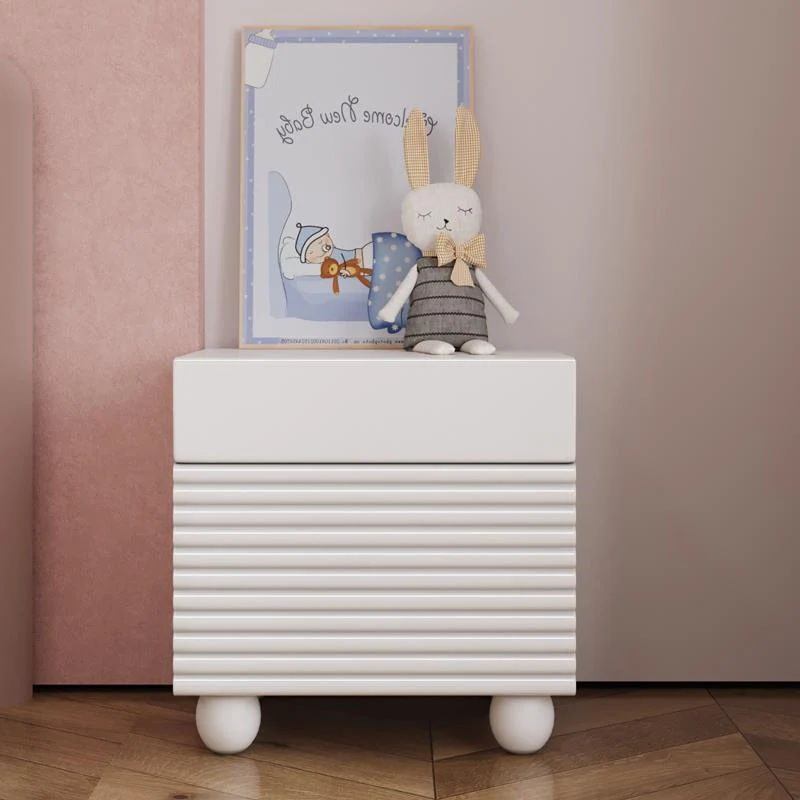 Contemporary Scandinavian Cream Square Density Panel Nightstand 2-Drawer For Bedroom