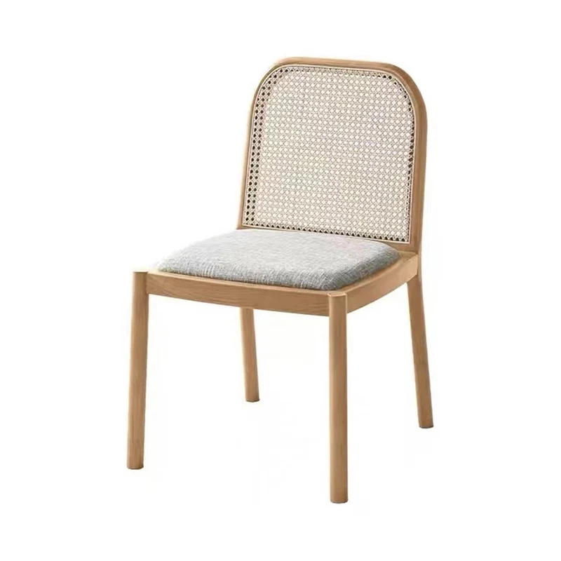 Traditional Chinese Square Round Sleek Hollow Linen Sherpa Fabric Leather Rattan Solid Wood Dining Chair Backrest Armless For Dining Room