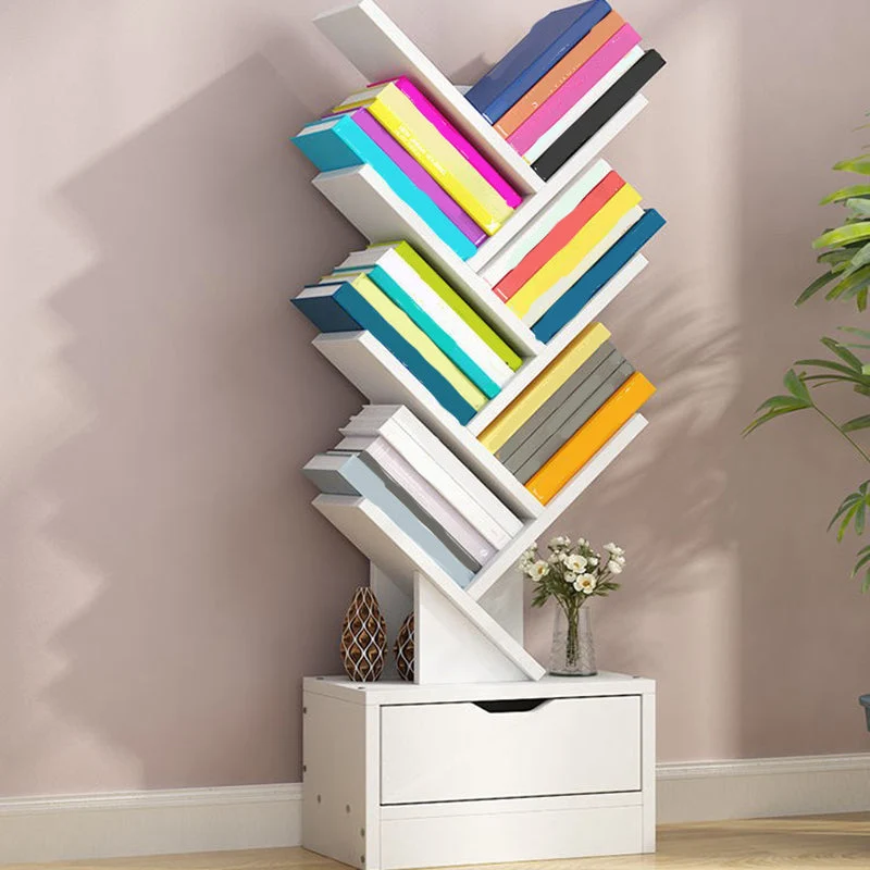 Modern Engineered Wood Bookshelf Geometric Open Shelf Bookcase