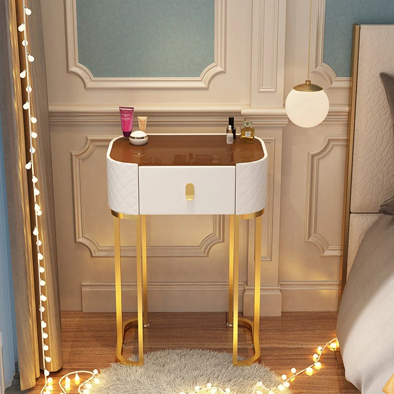 Glass Top Makeup Vanity Desk Bedroom Dressing Table Stool Set with Drawer