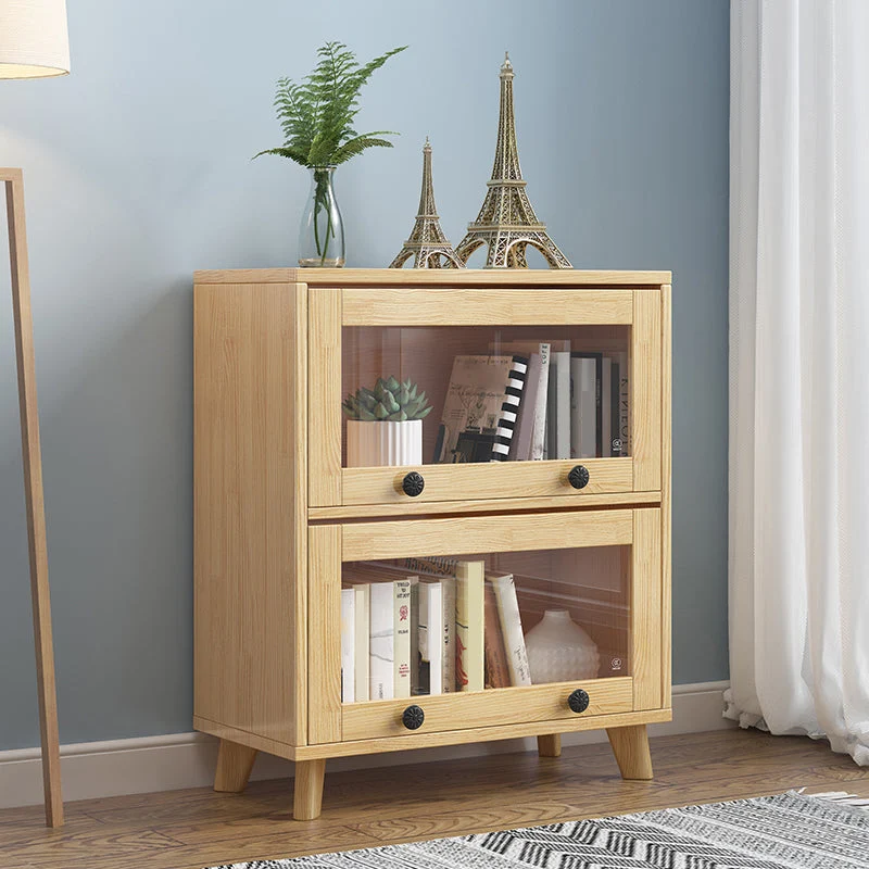 11.8" W Closed Storage Bookcase Modern Wooden Bookshelf with Glass Doors