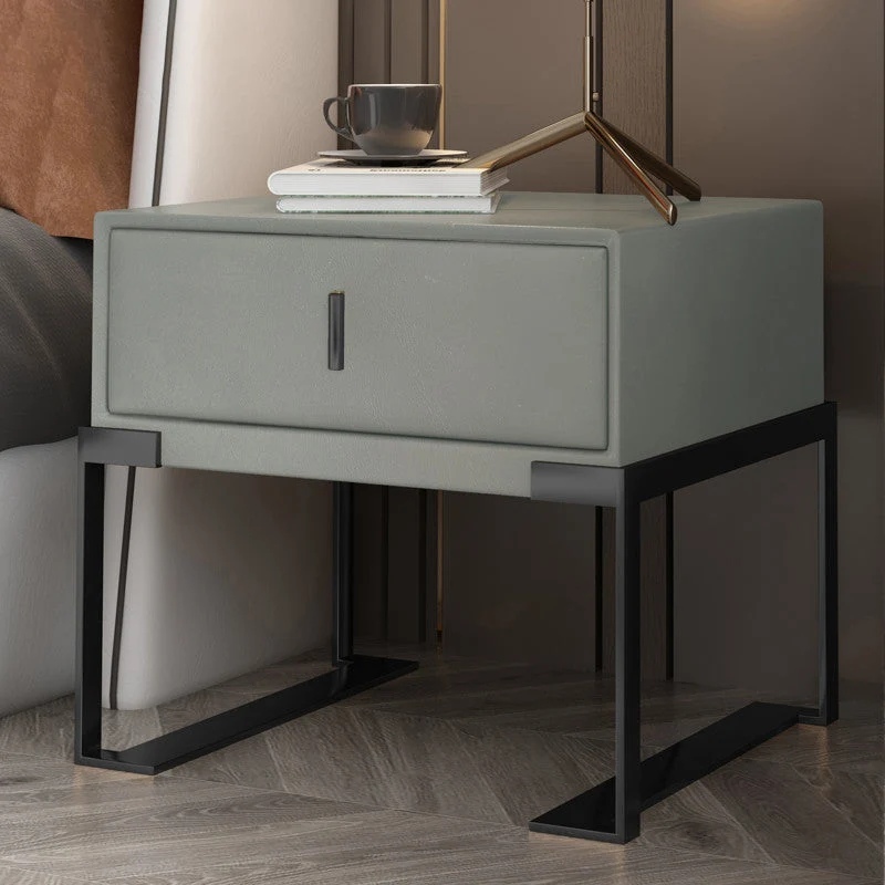 Faux Leather Nightstand 1-Drawer 21 Inch Tall Modern Legs Included Night Table