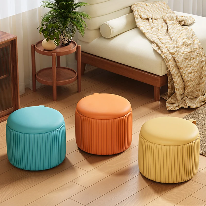 Contemporary Simplicity Round Synthetic Fabric Pouf Low Stool For Living Room
