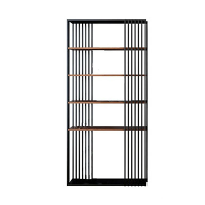 Contemporary Metal and Wooden Shelf Open Shelf Bookcase with Shelves