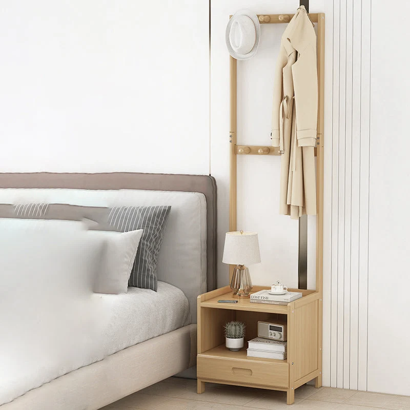 Modern Minimalist Rectangular Coat Rack Nan Bamboo MDF Nightstand 1/3 Drawer For Bedroom