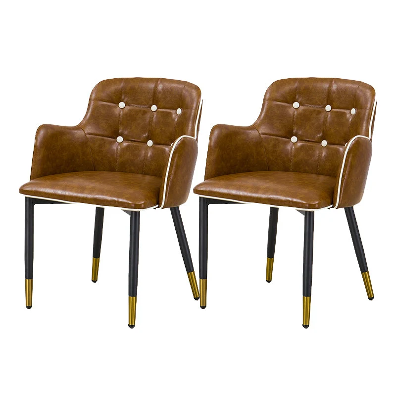 Glam Kitchen Dining Chairs Faux Leather Dining Arm Chair in Brown