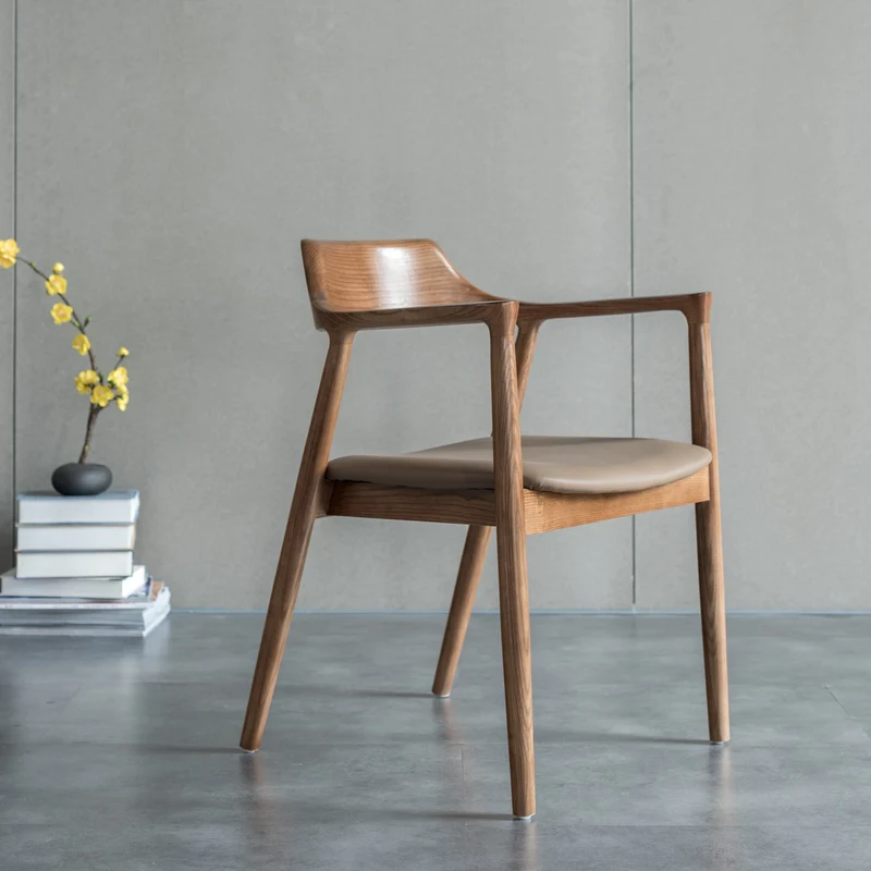 Traditional Open Back Chair Dining Arm Chair with Wooden Legs for Kitchen