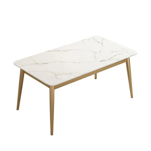 Luxury Rectangle Dining Room Table Sintered Stone Top Table with 4 Iron Legs