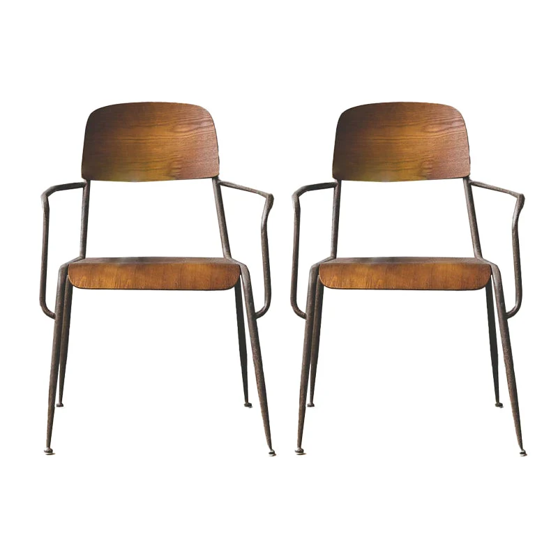 Open Back Side Chair Industrial Style Metal and Wood Dining Chair