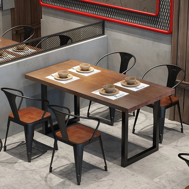 Brown Solid Wood Dining Table Industrial Rectangle Dining Table with Black Frame