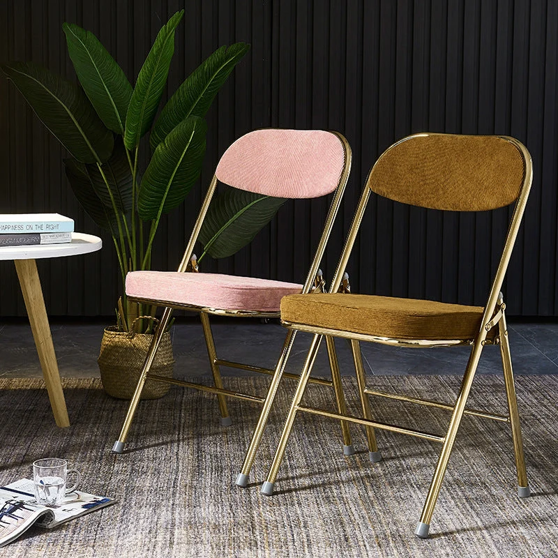 Traditional Vintage Square Corduroy Iron Foldable Dining Chair Backrest For Dining Room