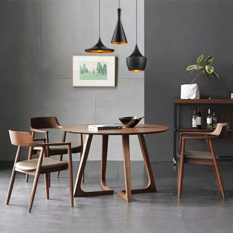 Modern Round Dining Table Pine Solid Wood Natural Double Pedestal Table