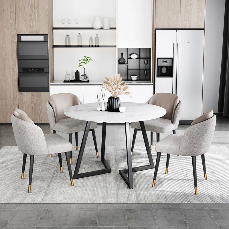 Modern White Stone Dining Table Metal Double Pedestal Table for Kitchen