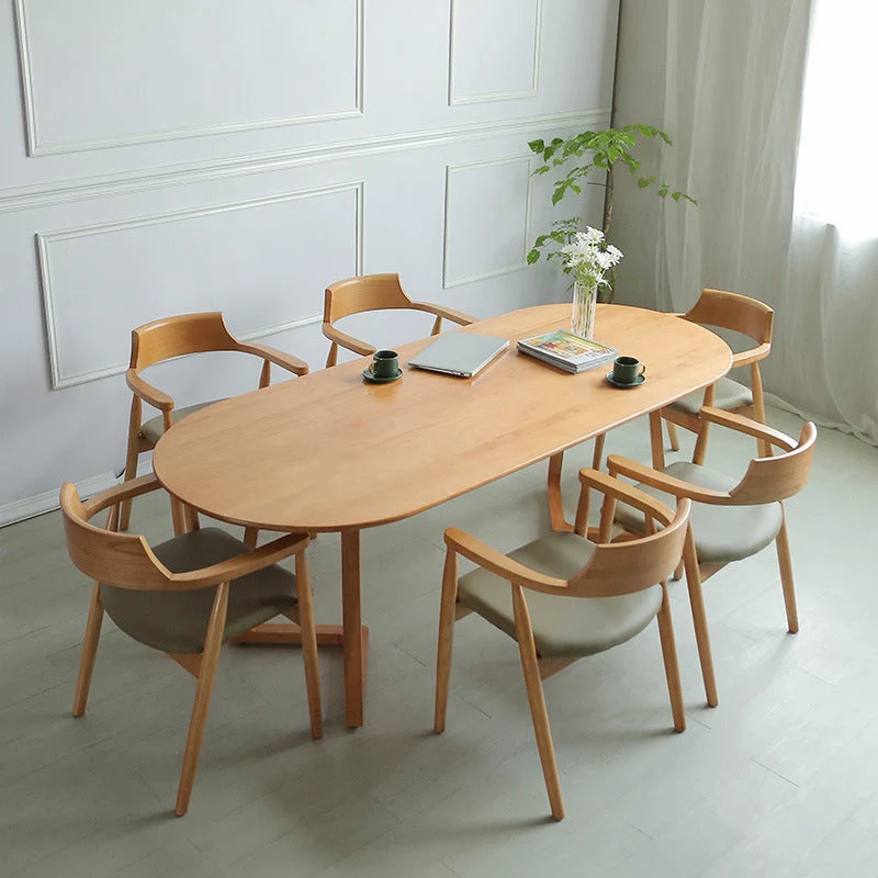Oval Solid Wood Dining Room Table Modern Double Pedestal Natural Frame Table
