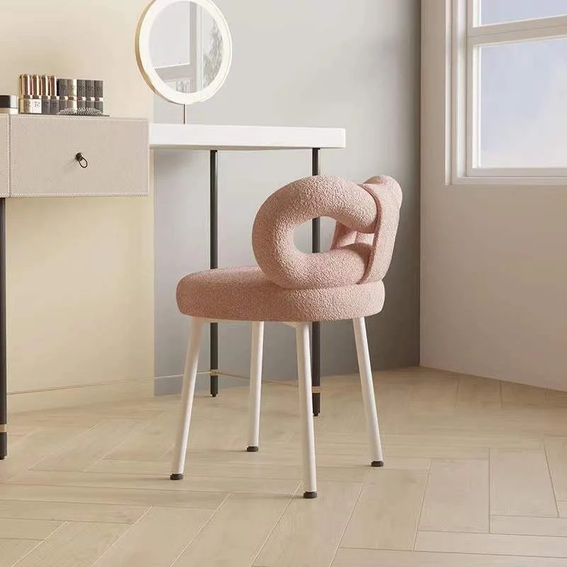 Contemporary Nordic Sherpa Fabric Round Vanity Stool Butterfly Backrest For Bedroom