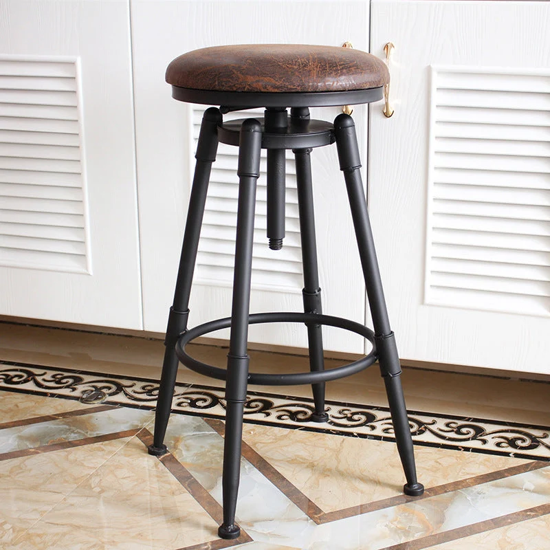 Traditional Vintage Round Quad Stand Fabric Pine Iron Bar Stool Backrest For Dining Room