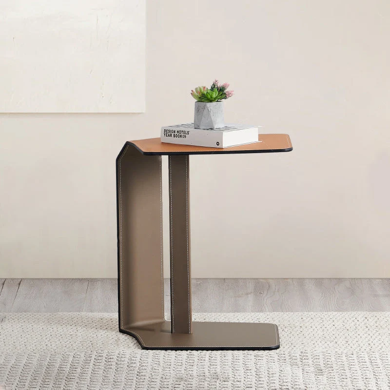 Modern Simplicity Irregular Shape Saddle-Style Faux Leather Carbon Steel Side Table Embedded For Living Room
