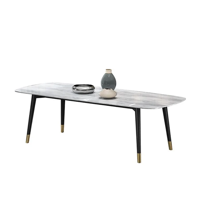Modern Dining Table White Stone and Marble Dining Table Pedestal Table Sled Base