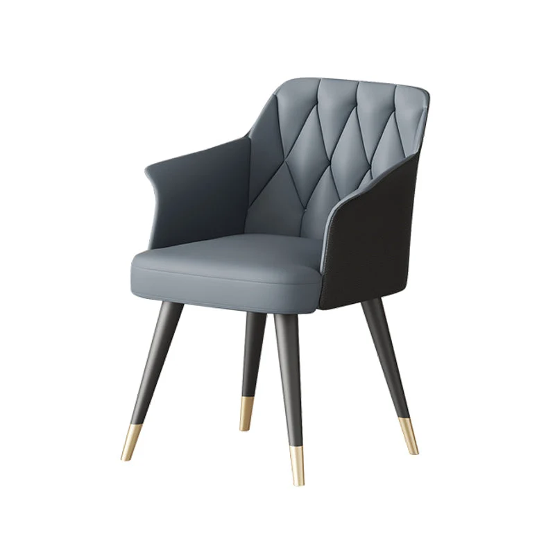 Glam Metal Arm Dining Chair Faux Leather Side Chair for Home Use