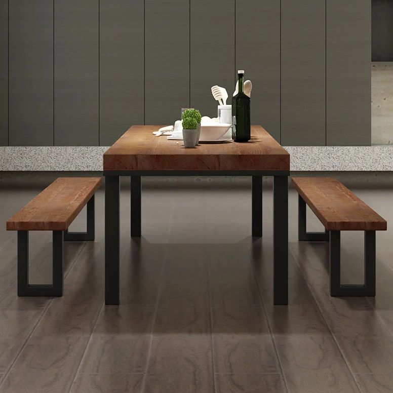 Industrial Brown Table for Restaurant Dining Table with Black Metal 4 Legs